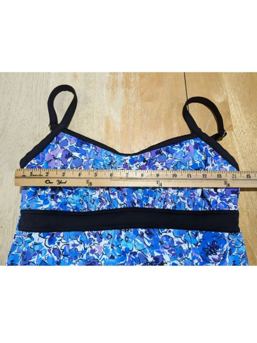 Fit 4 U Swim Dress Skirt Size 8 Blue Black Floral Adjustable Straps